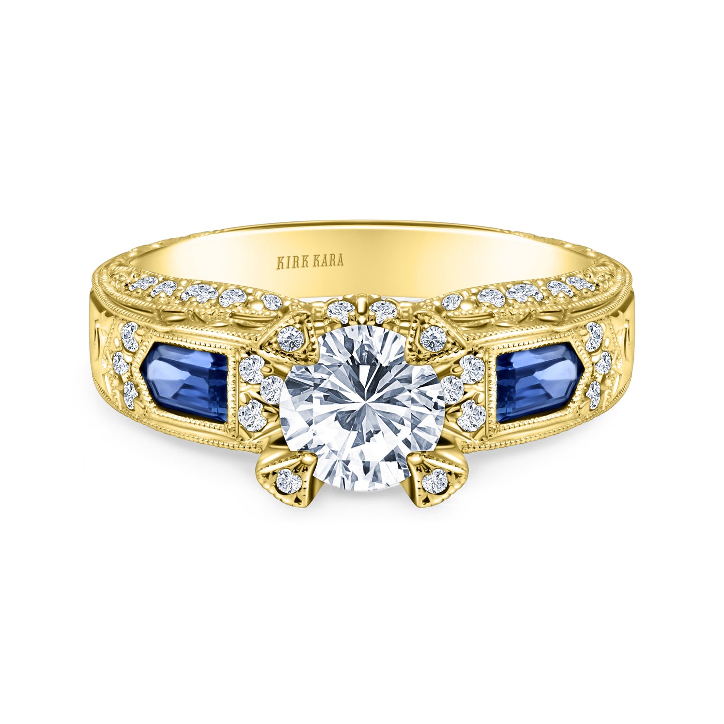 Sapphire Deco Cathedral Diamond Engagement Ring