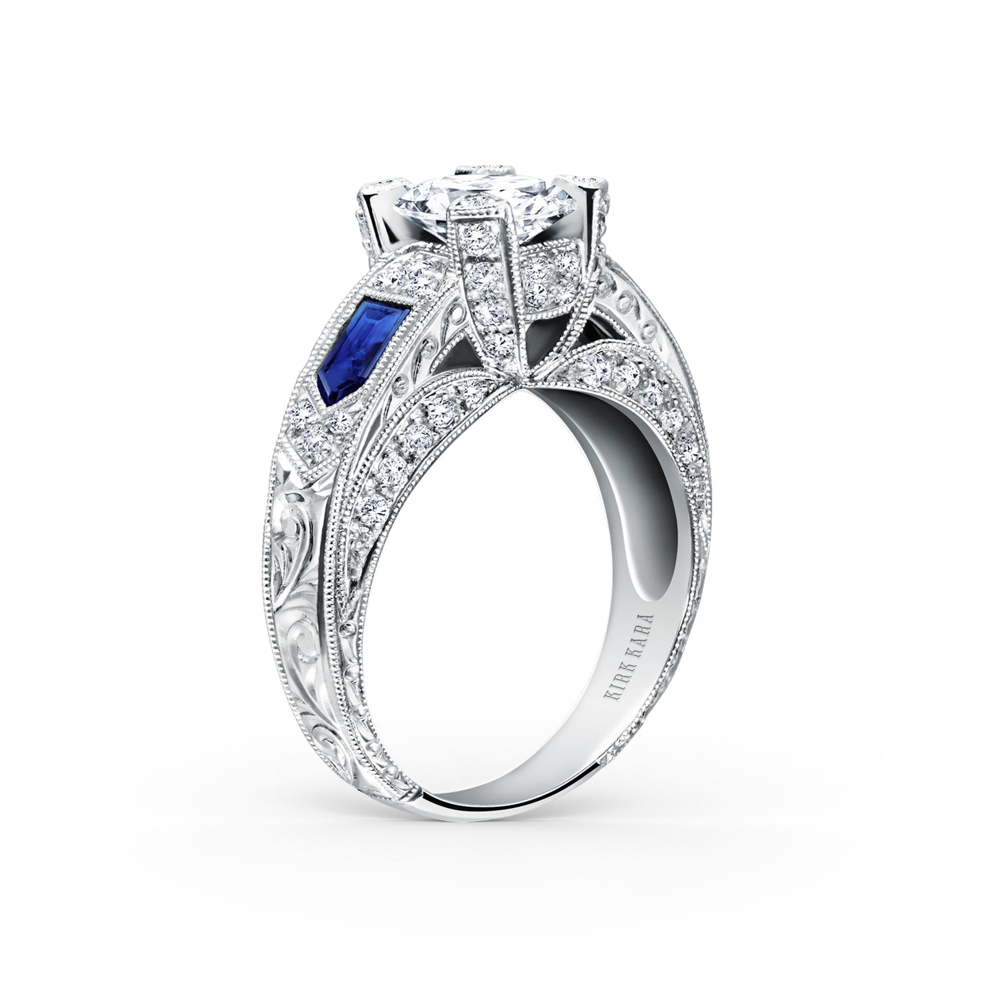 Sapphire Deco Cathedral Diamond Engagement Ring