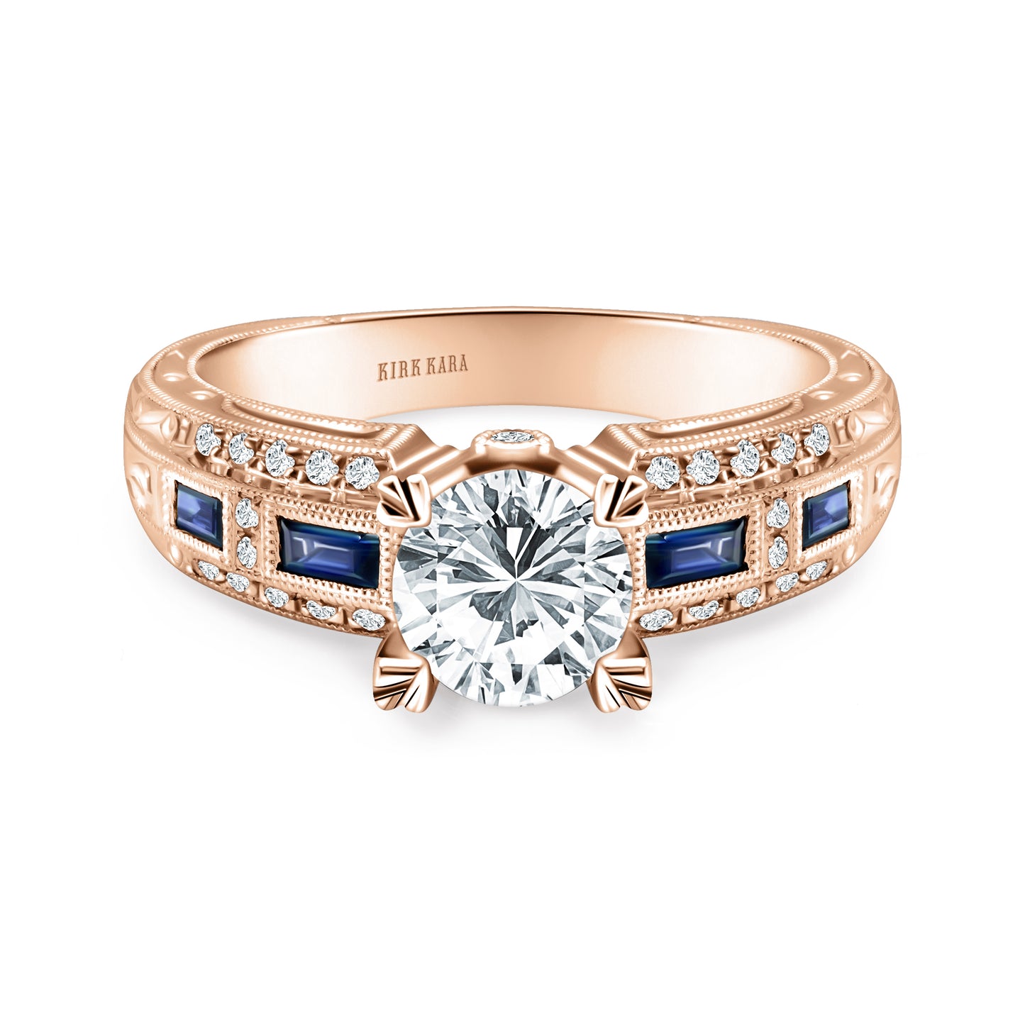Sapphire Baguette Deco Diamond Engagement Ring