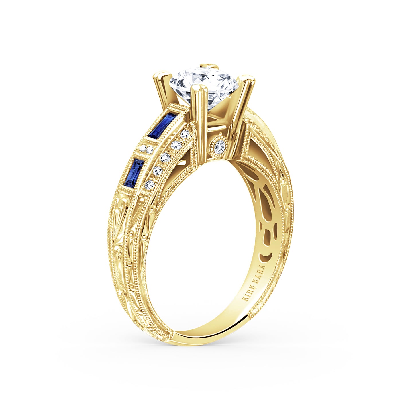 Sapphire Baguette Deco Diamond Engagement Ring