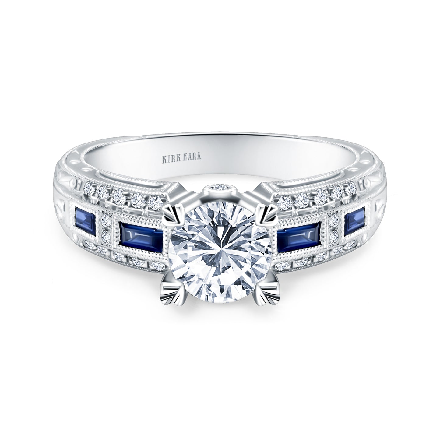 Sapphire Baguette Deco Diamond Engagement Ring