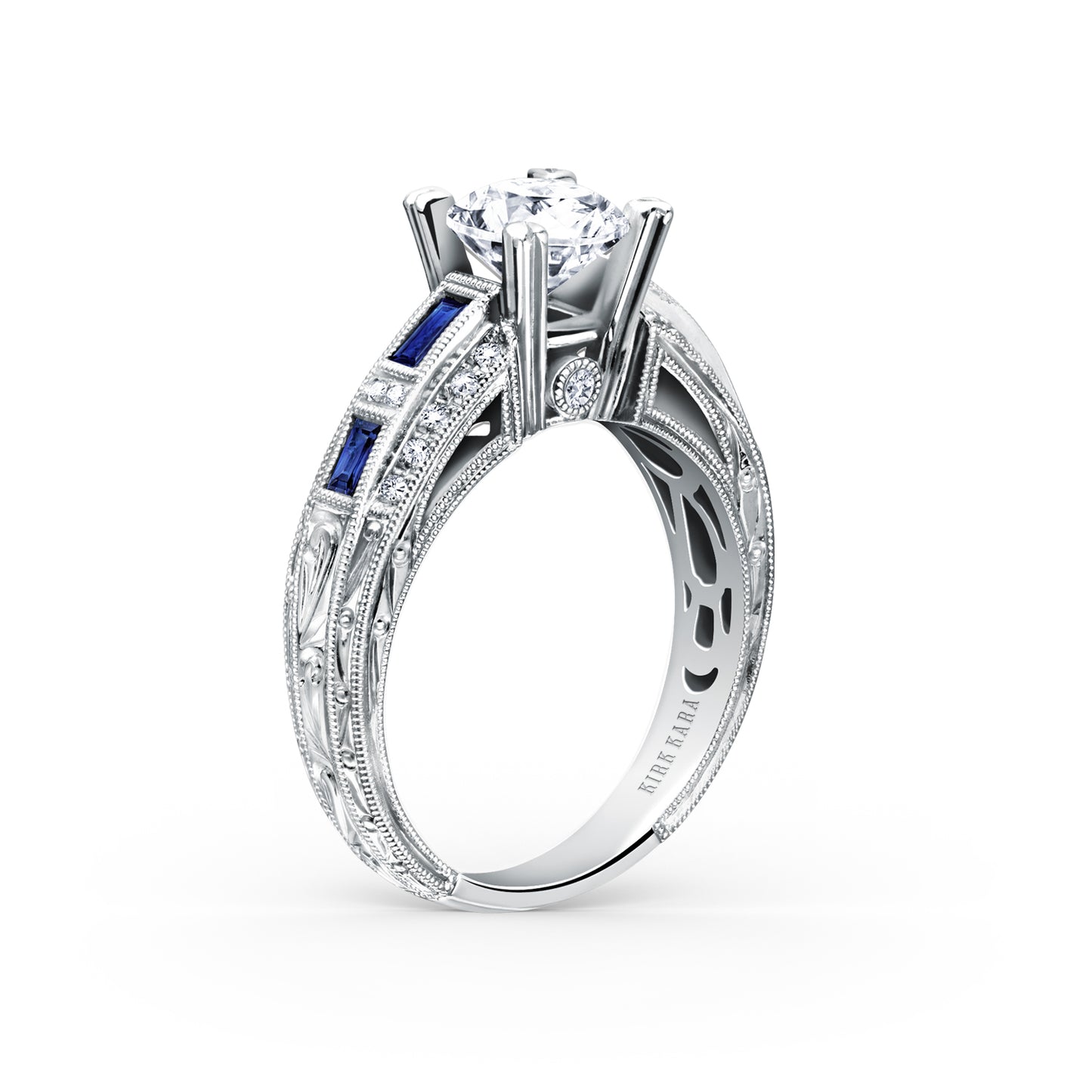 Sapphire Baguette Deco Diamond Engagement Ring