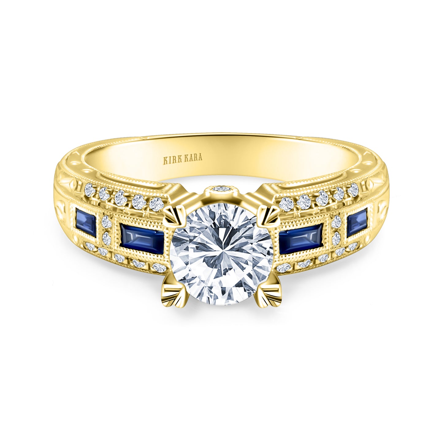 Sapphire Baguette Deco Diamond Engagement Ring