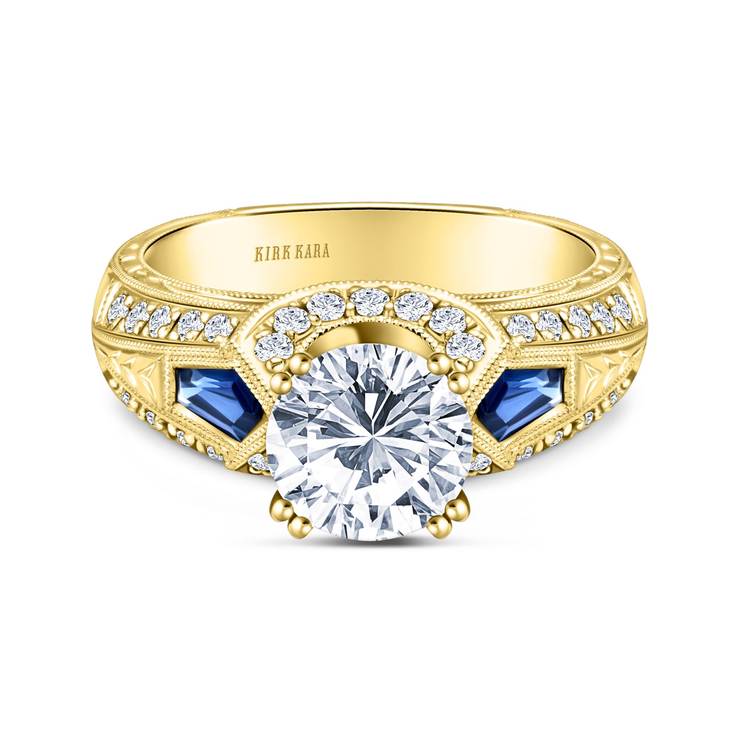 Sapphire Kite Vintage Inspired Diamond Engagement Ring