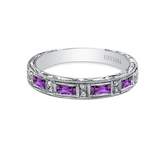 Amethyst Baguette Engraved Diamond Wedding Band