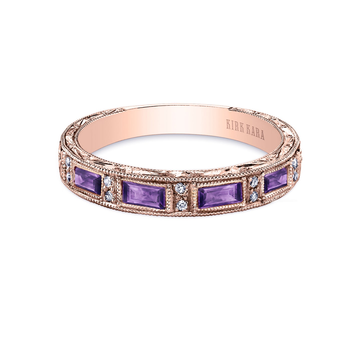 Amethyst Baguette Engraved Diamond Wedding Band