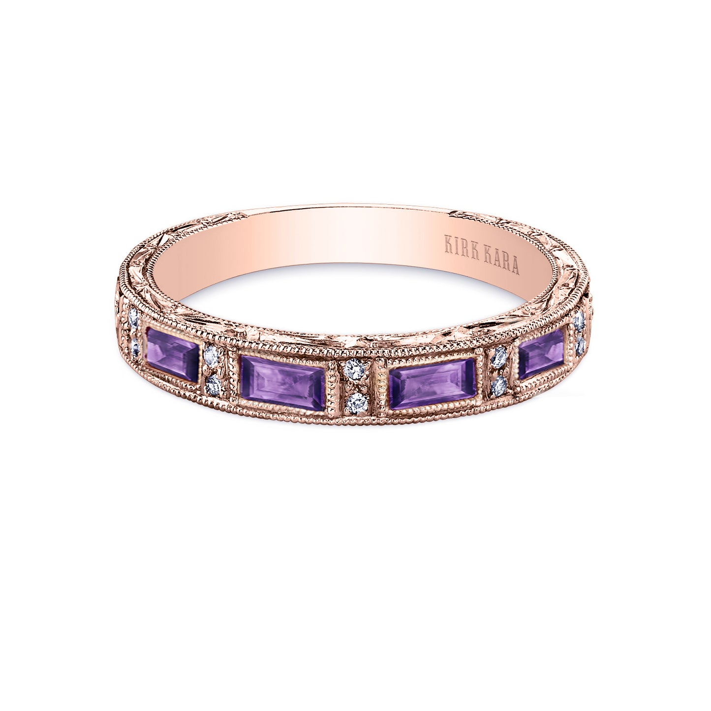 Amethyst Baguette Engraved Diamond Wedding Band