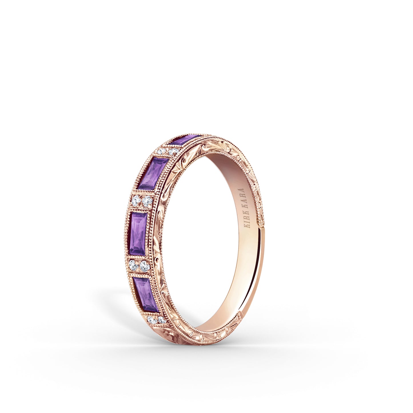 Amethyst Baguette Engraved Diamond Wedding Band