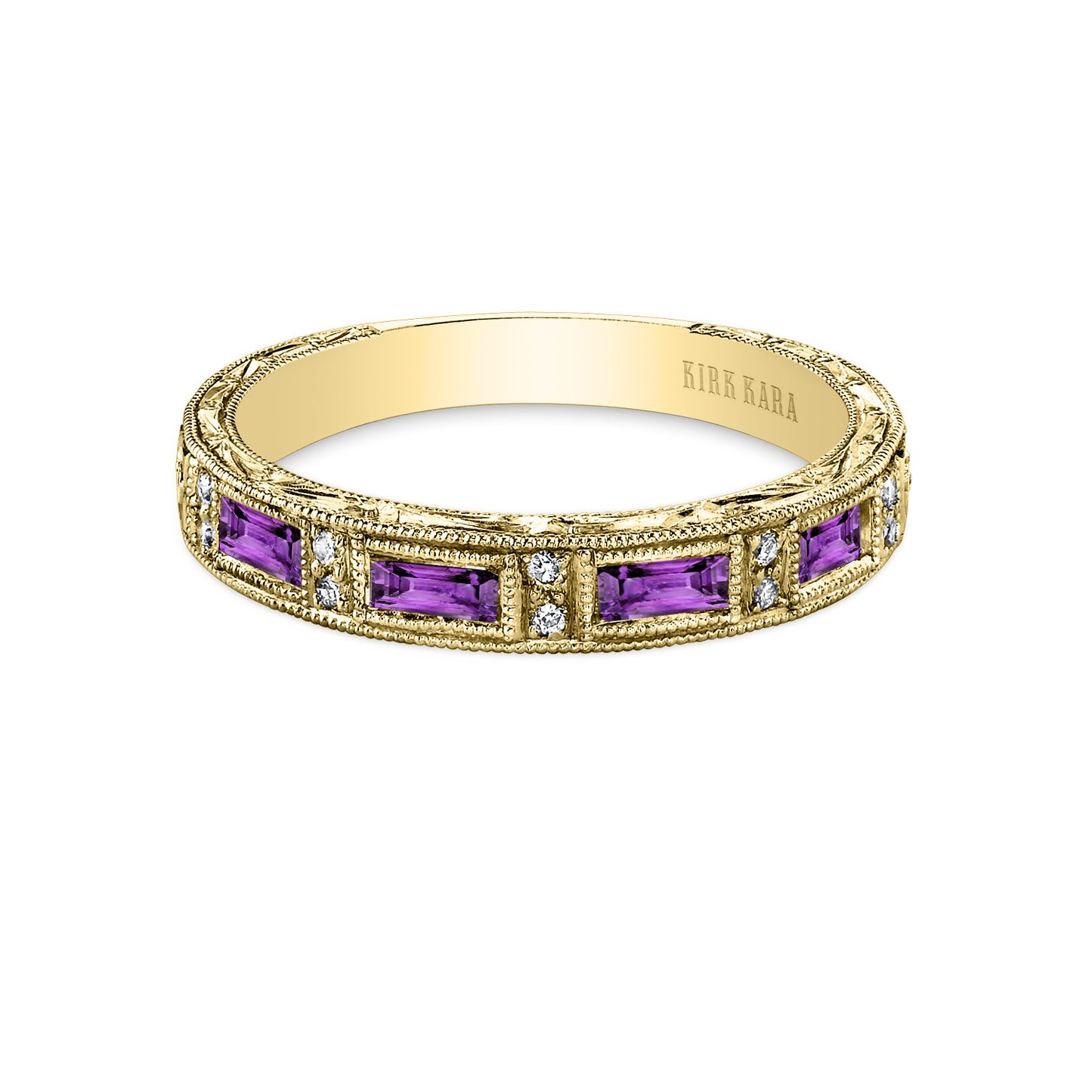 Amethyst Baguette Engraved Diamond Wedding Band