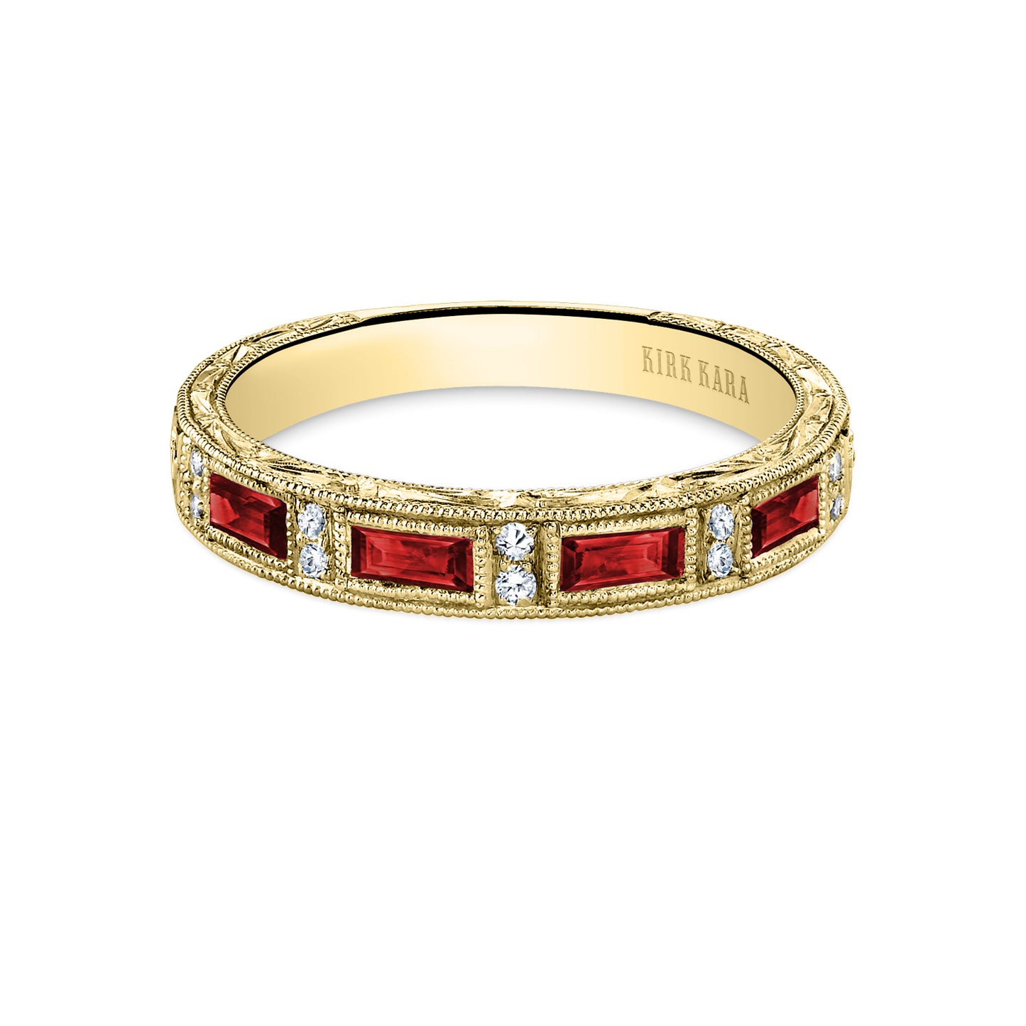 Ruby Baguette Engraved Diamond Wedding Band