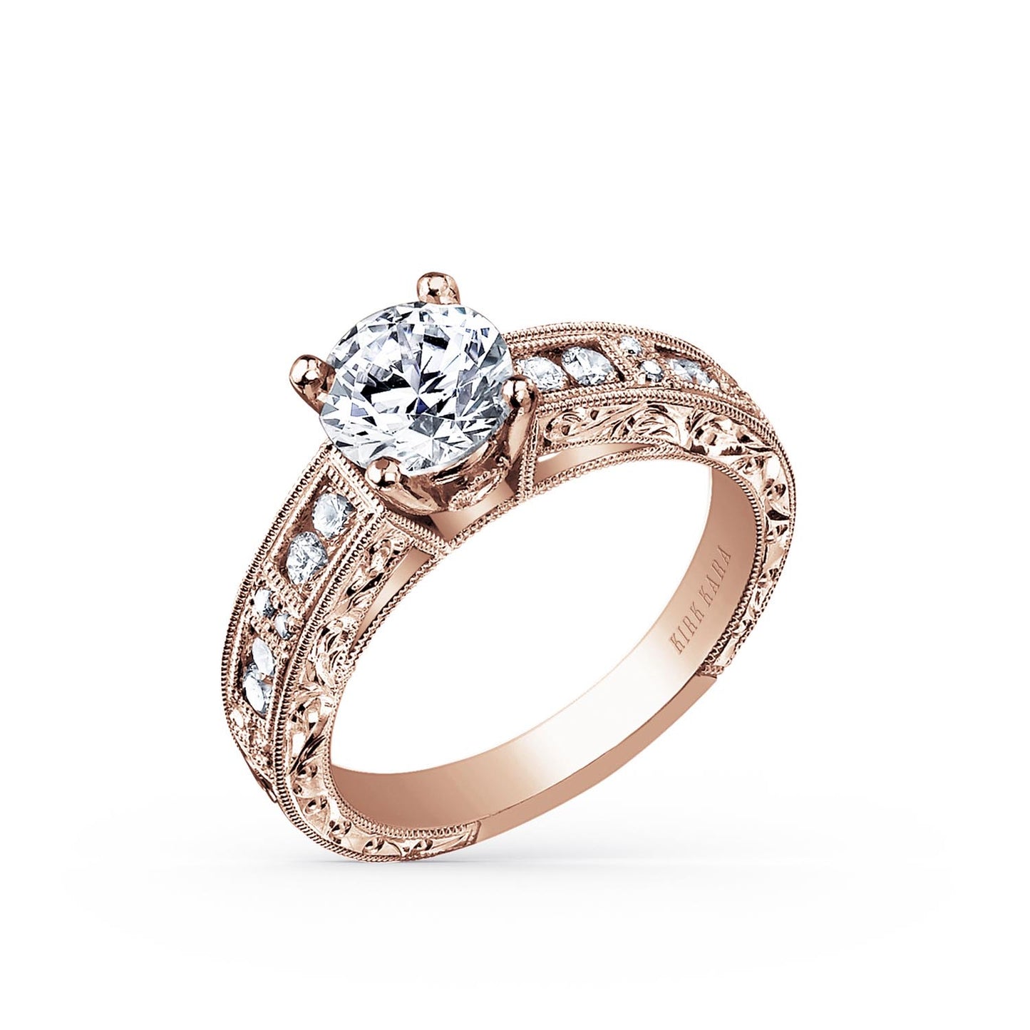 Engraved Milgrain Vintage Diamond Engagement Ring