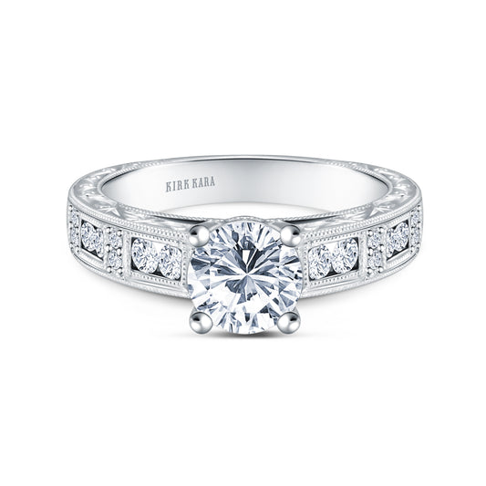 Engraved Milgrain Vintage Diamond Engagement Ring