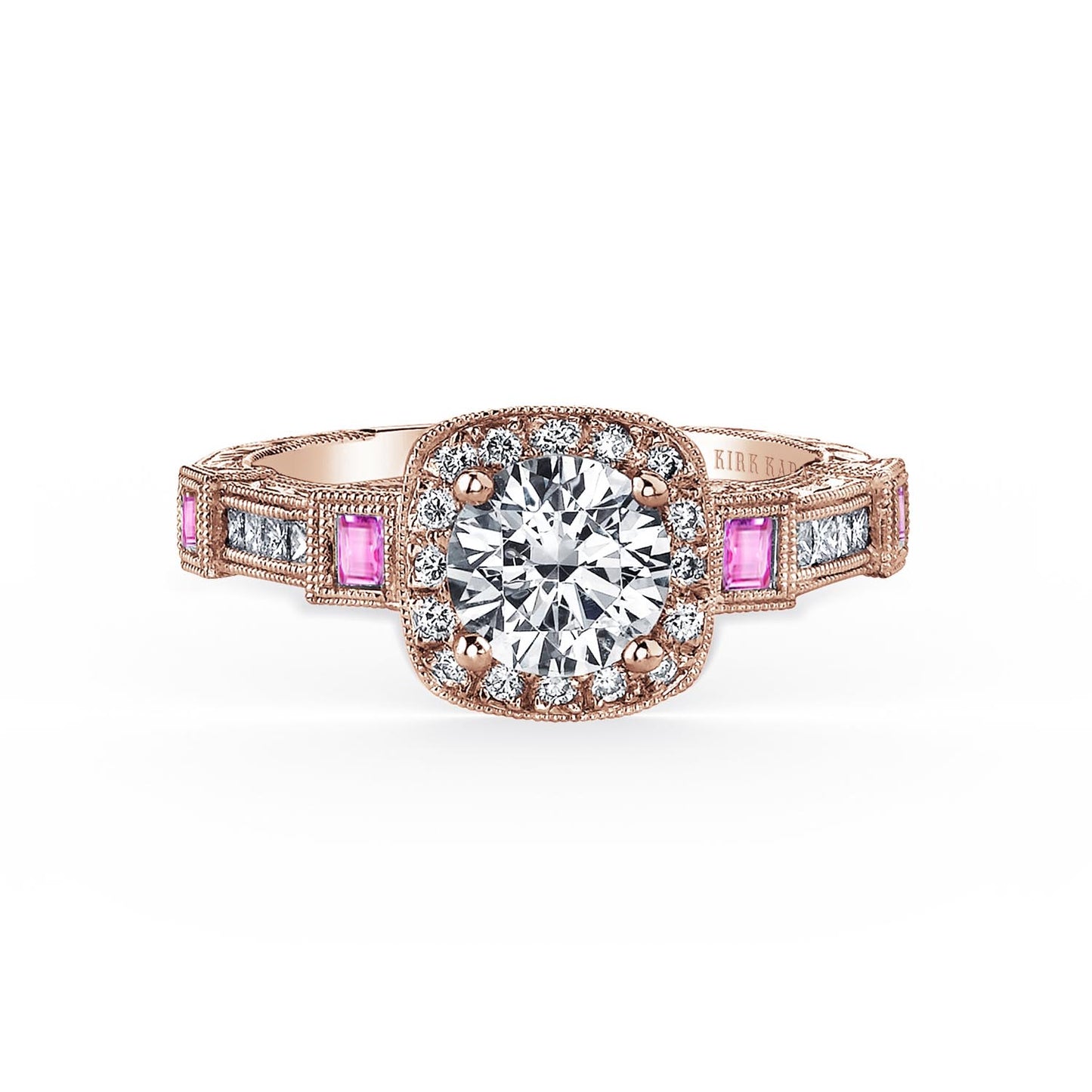 Modern Channel Detailed Pink Sapphire Diamond Halo Engagement Ring