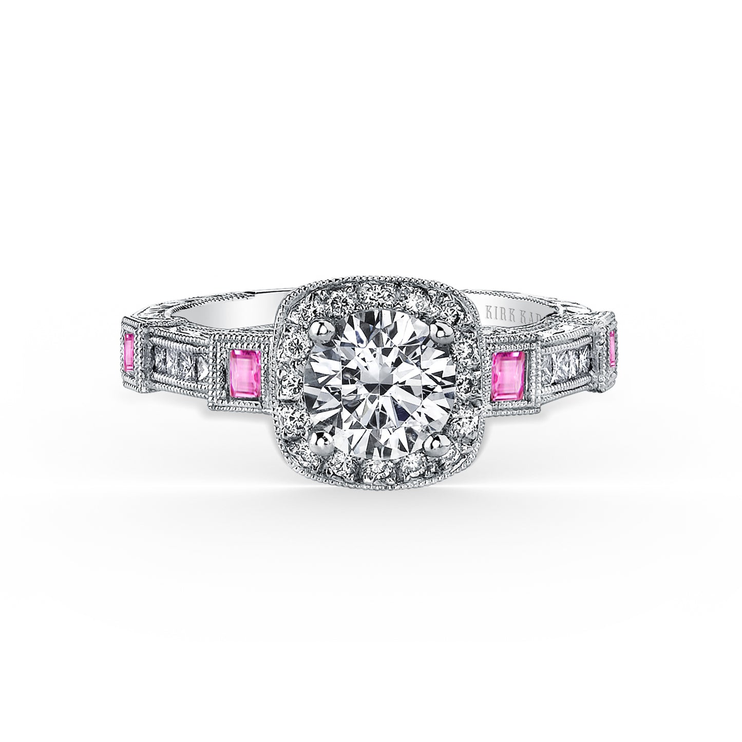 Modern Channel Detailed Pink Sapphire Diamond Halo Engagement Ring