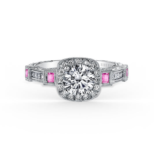 Modern Channel Detailed Pink Sapphire Diamond Halo Engagement Ring