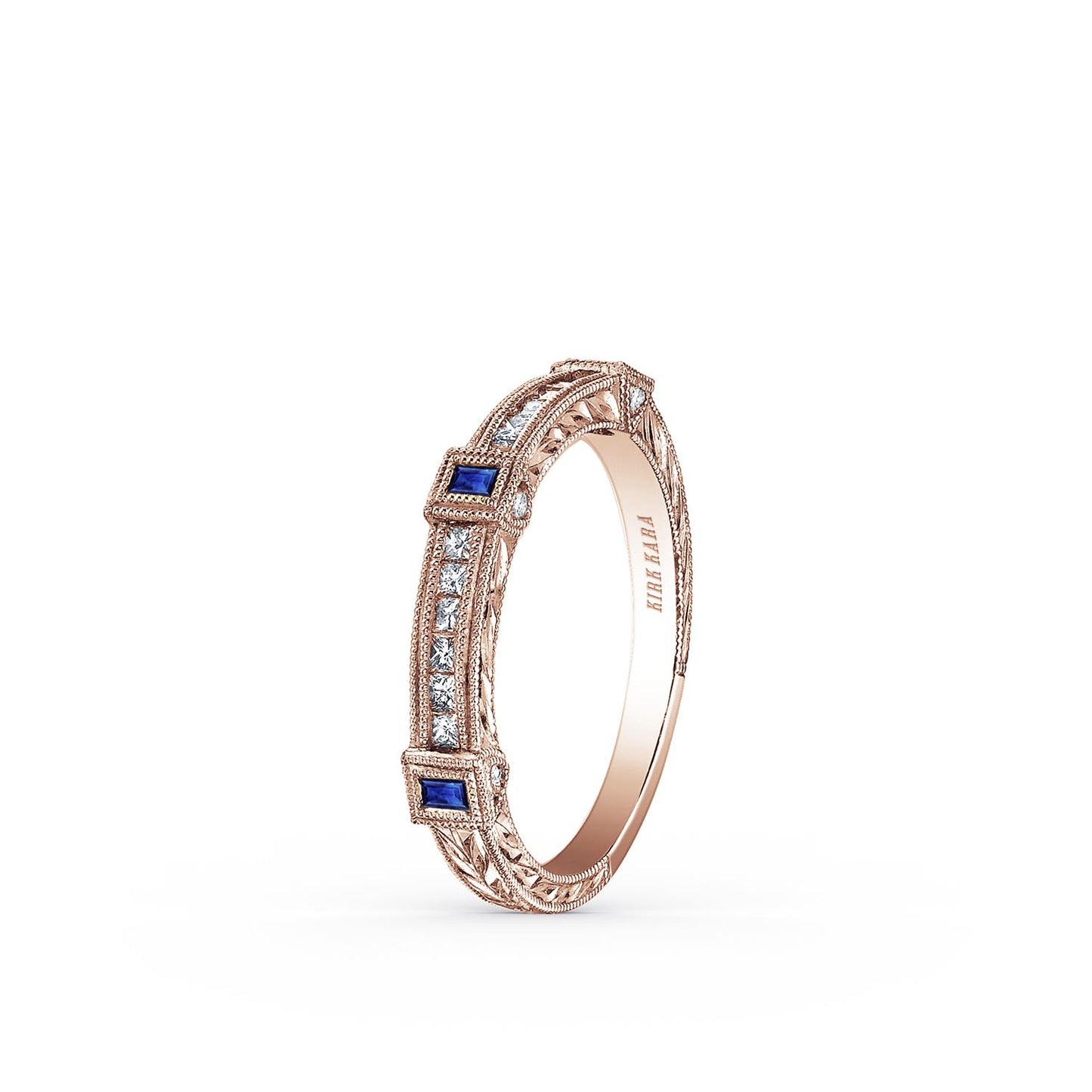 Modern Channel Detailed Blue Sapphire Diamond Wedding Band