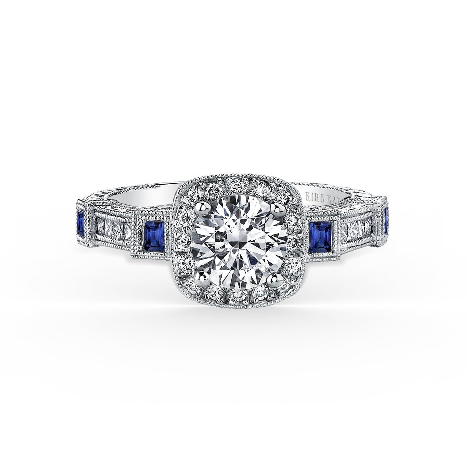 Modern Channel Detailed Blue Sapphire Diamond Halo Engagement Ring