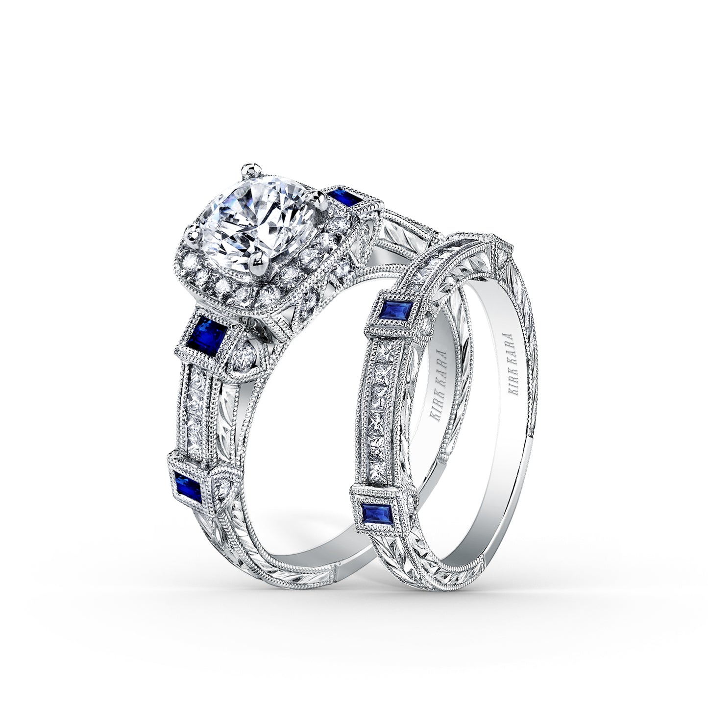 Modern Channel Detailed Blue Sapphire Diamond Halo Engagement Ring