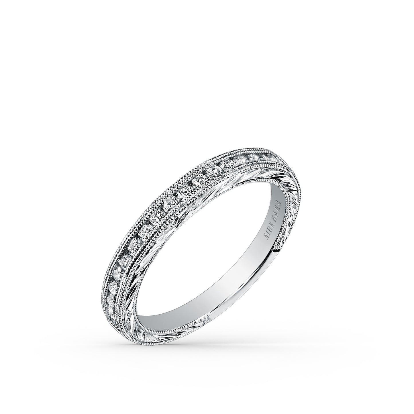 Channel Engraved Milgrain Diamond Wedding Band