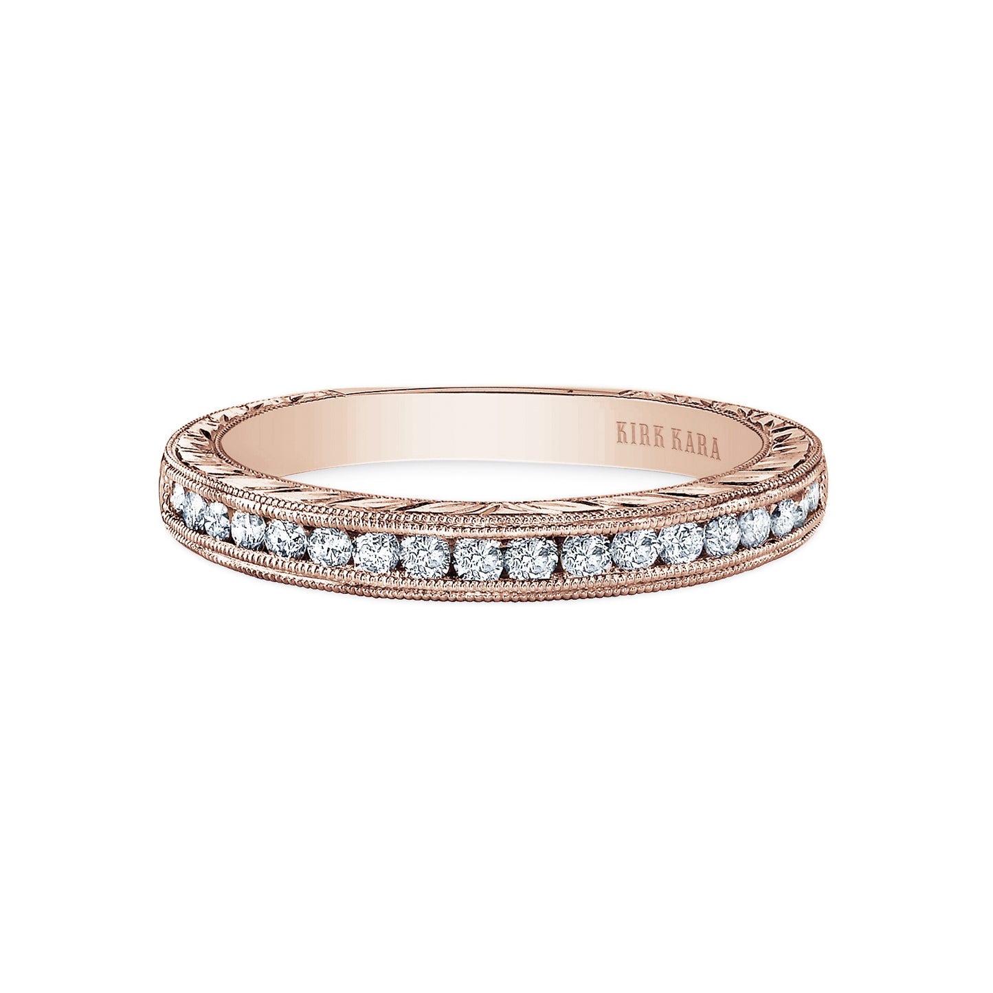 Channel Engraved Milgrain Diamond Wedding Band