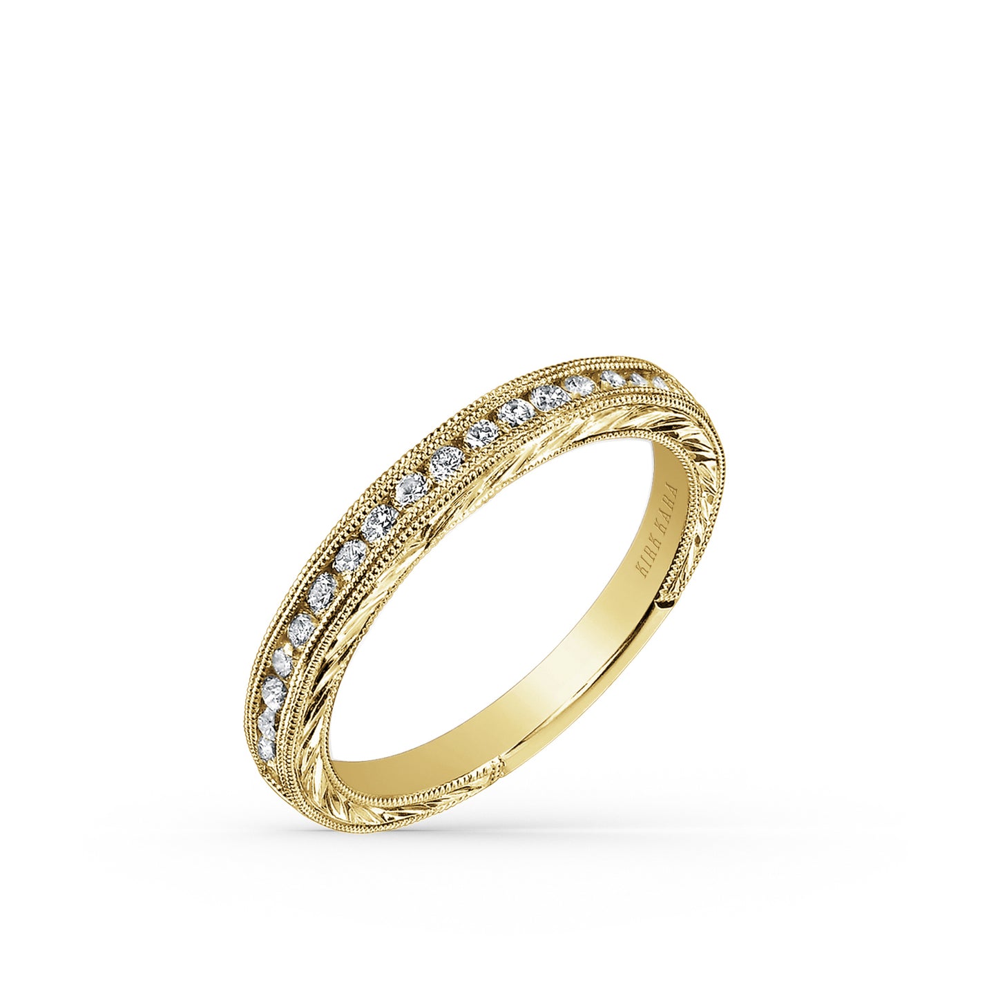 Channel Engraved Milgrain Diamond Wedding Band