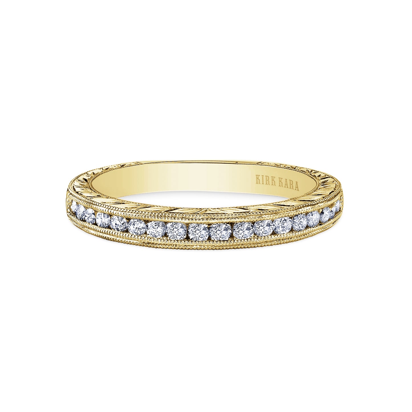 Channel Engraved Milgrain Diamond Wedding Band