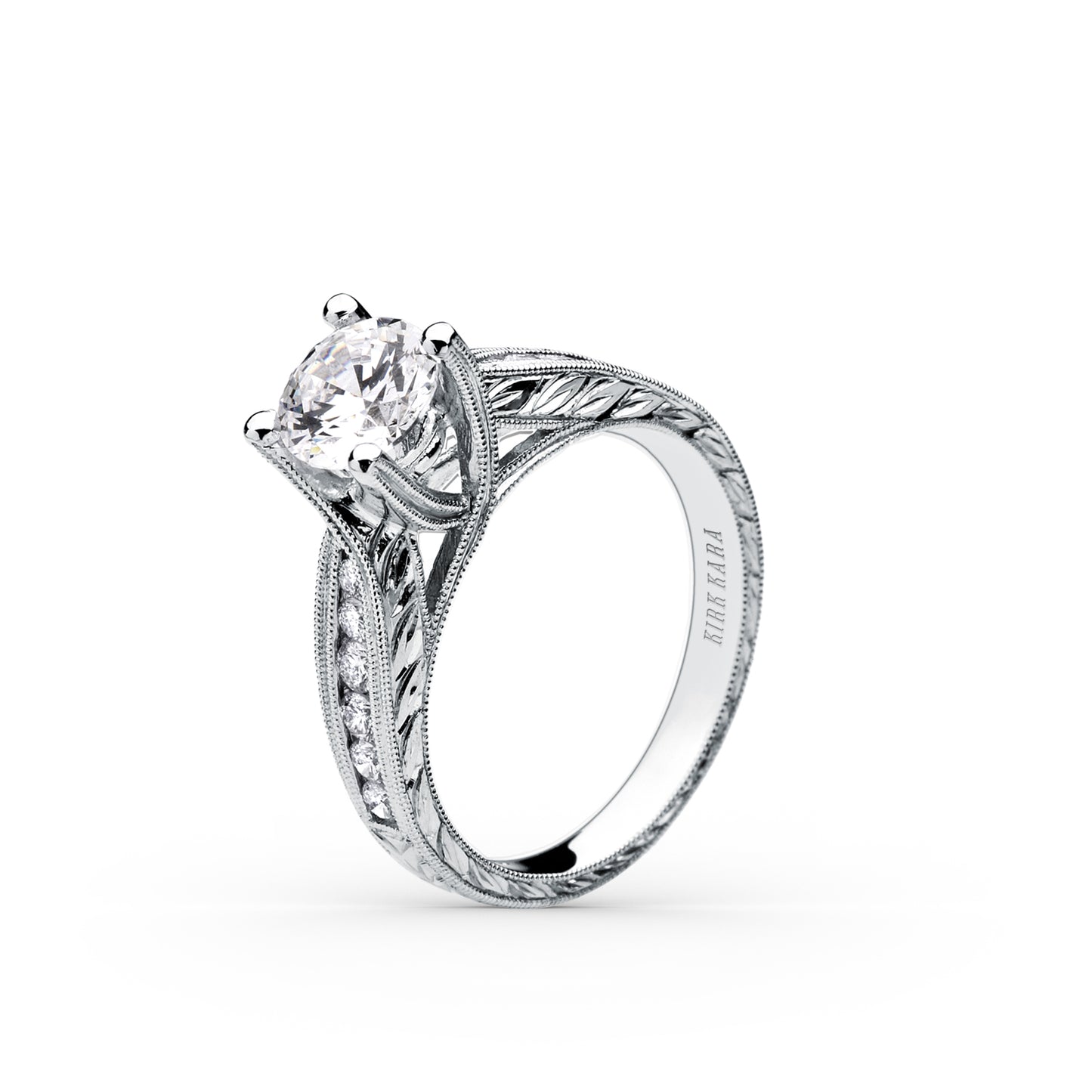 Channel Engraved Milgrain Diamond Engagement Ring