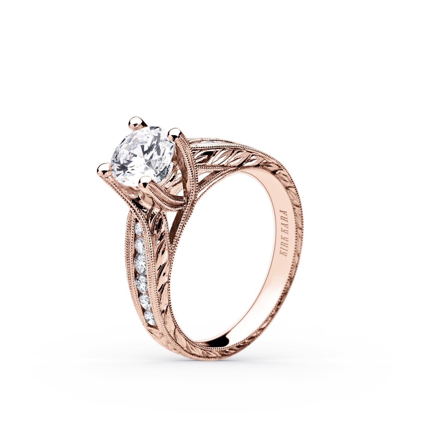 Channel Engraved Milgrain Diamond Engagement Ring