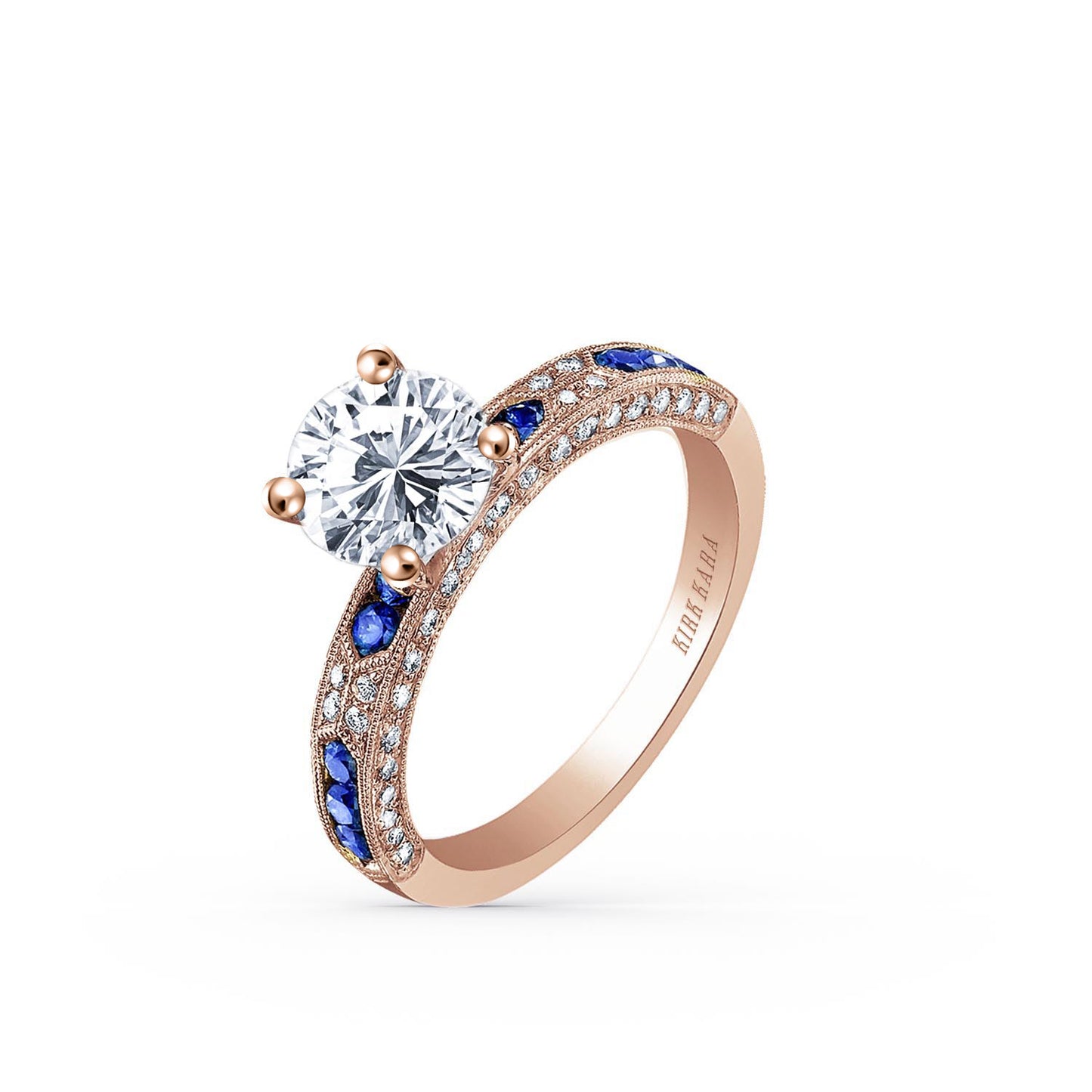 Blue Sapphire Channel Milgrain Diamond Engagement Ring