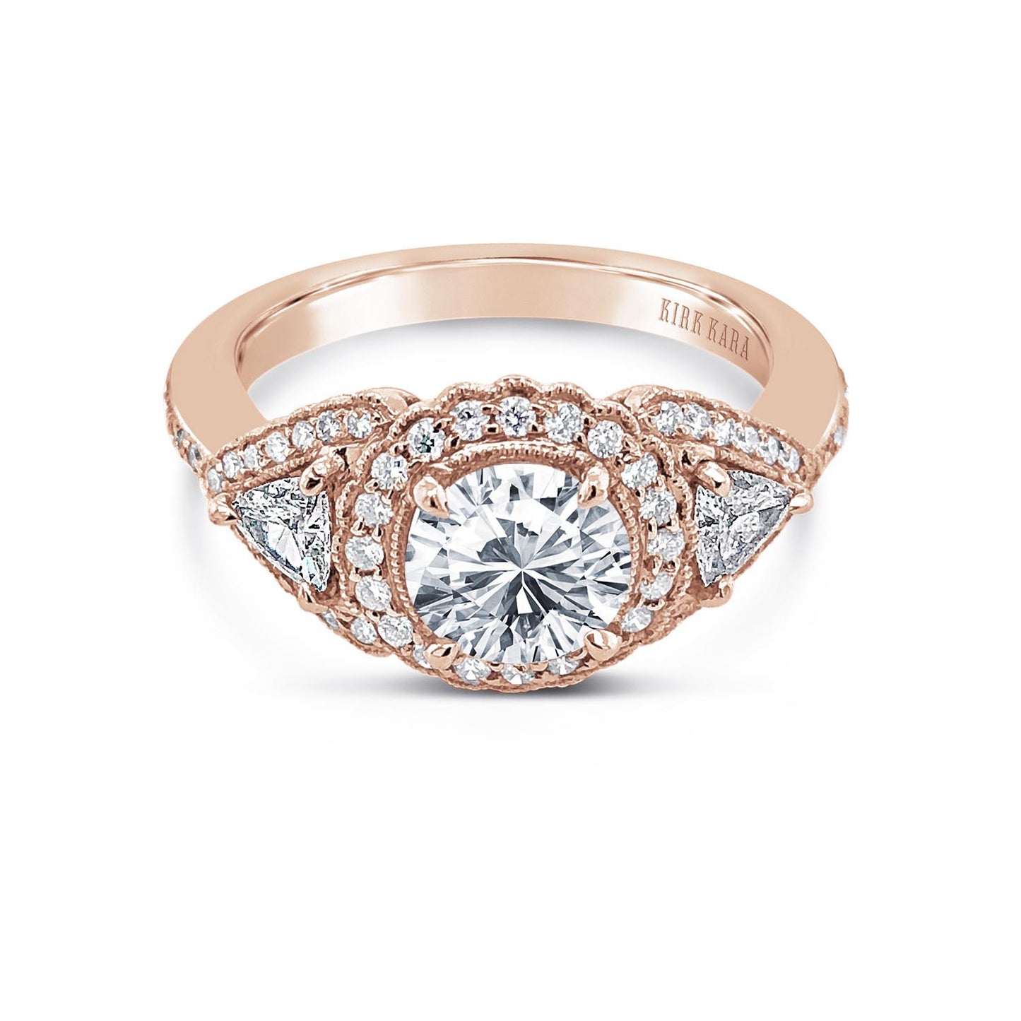 Three Stone Deco Trillion Halo Engagement Ring