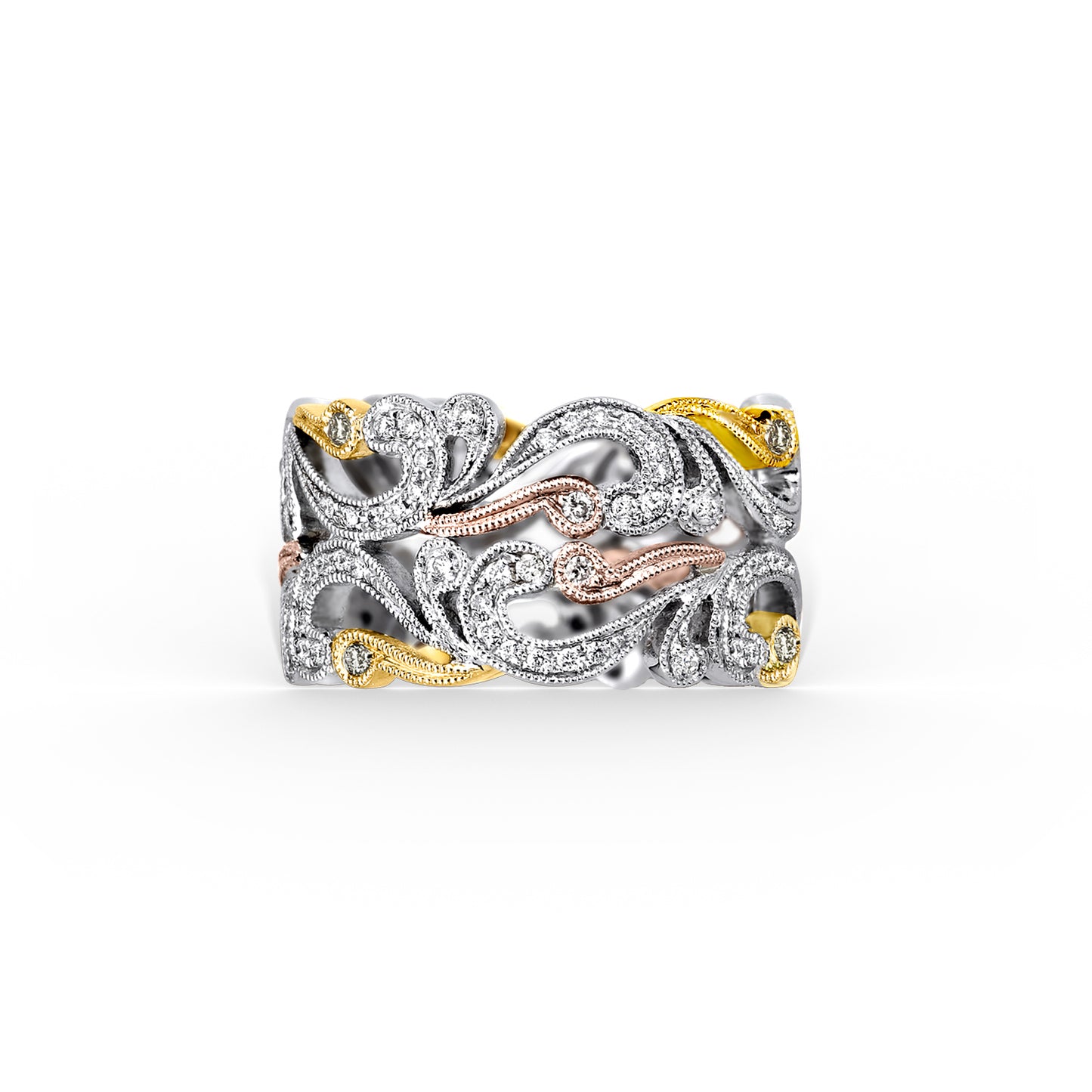 Wide Swirl Milgrain Diamond Wedding Band