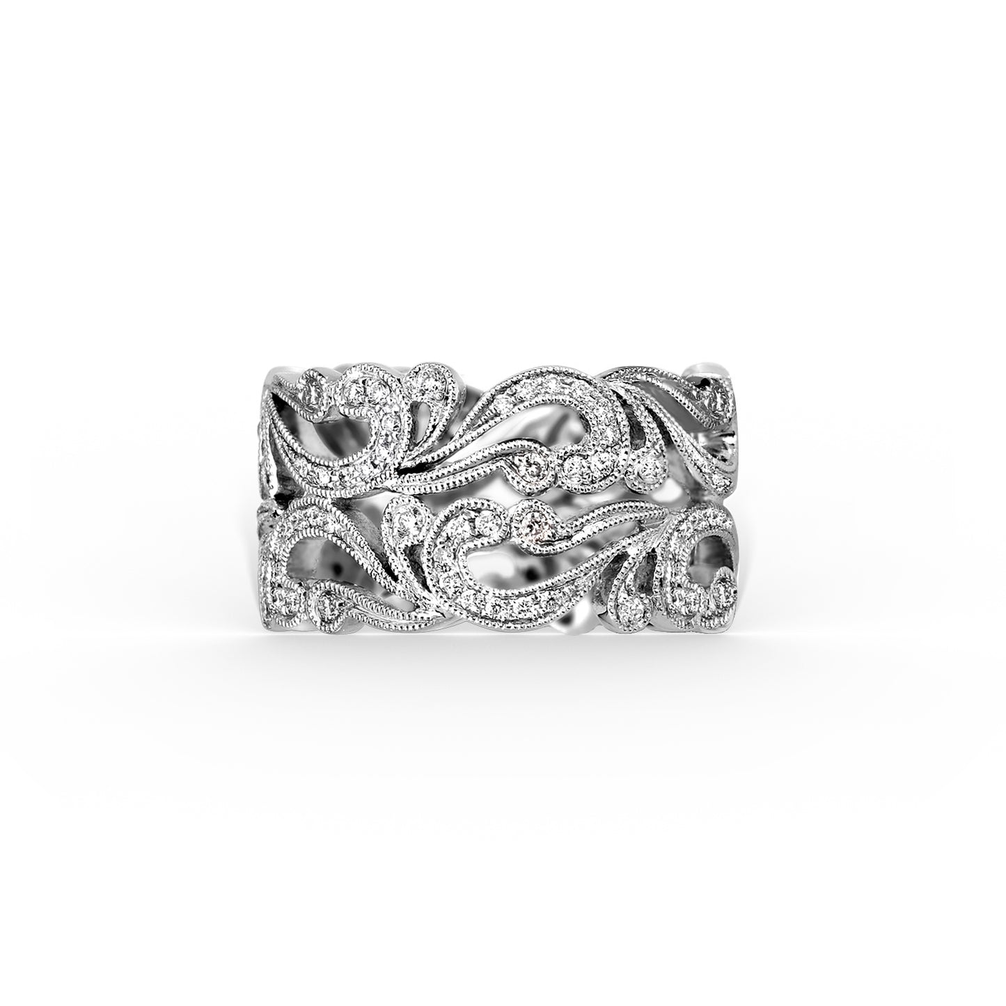 Wide Swirl Milgrain Diamond Wedding Band