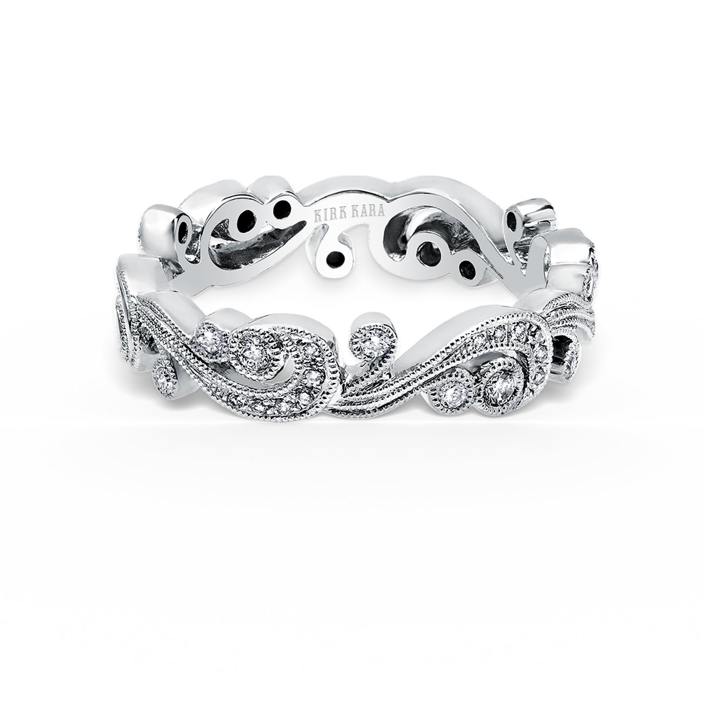 Whimsical Swirl Milgrain Diamond Wedding Band