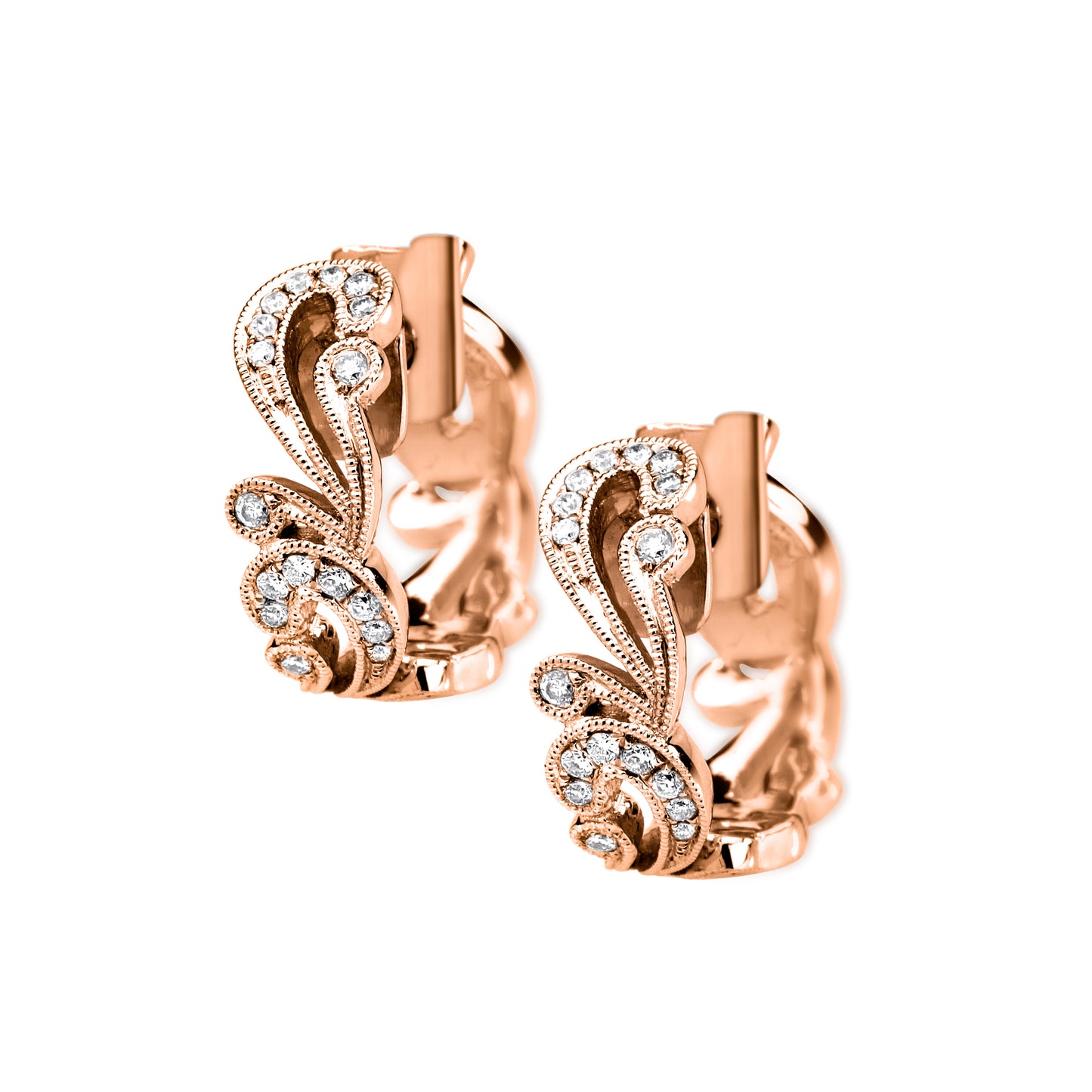 Artistic Swirl Milgrain Diamond Hoop Earrings