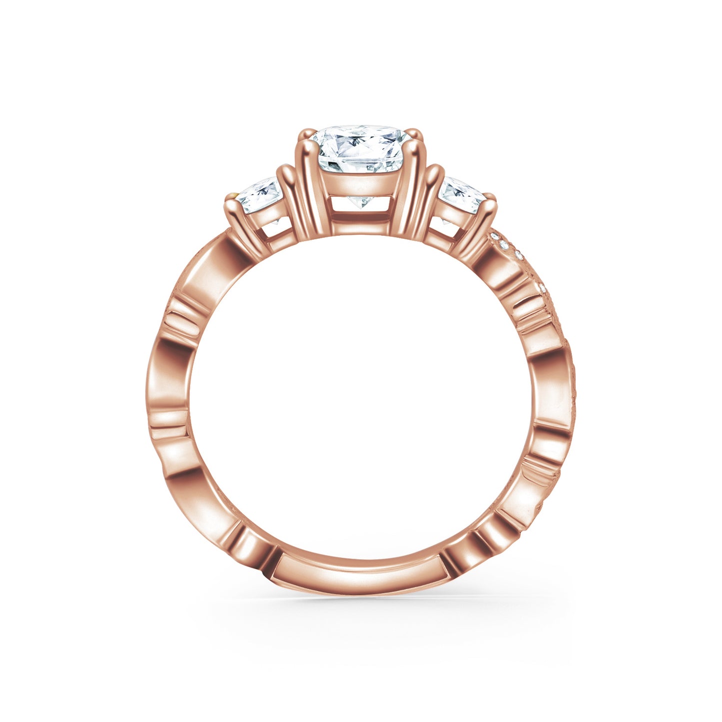 Swirl Milgrain Thin Three Stone Diamond Engagement Ring