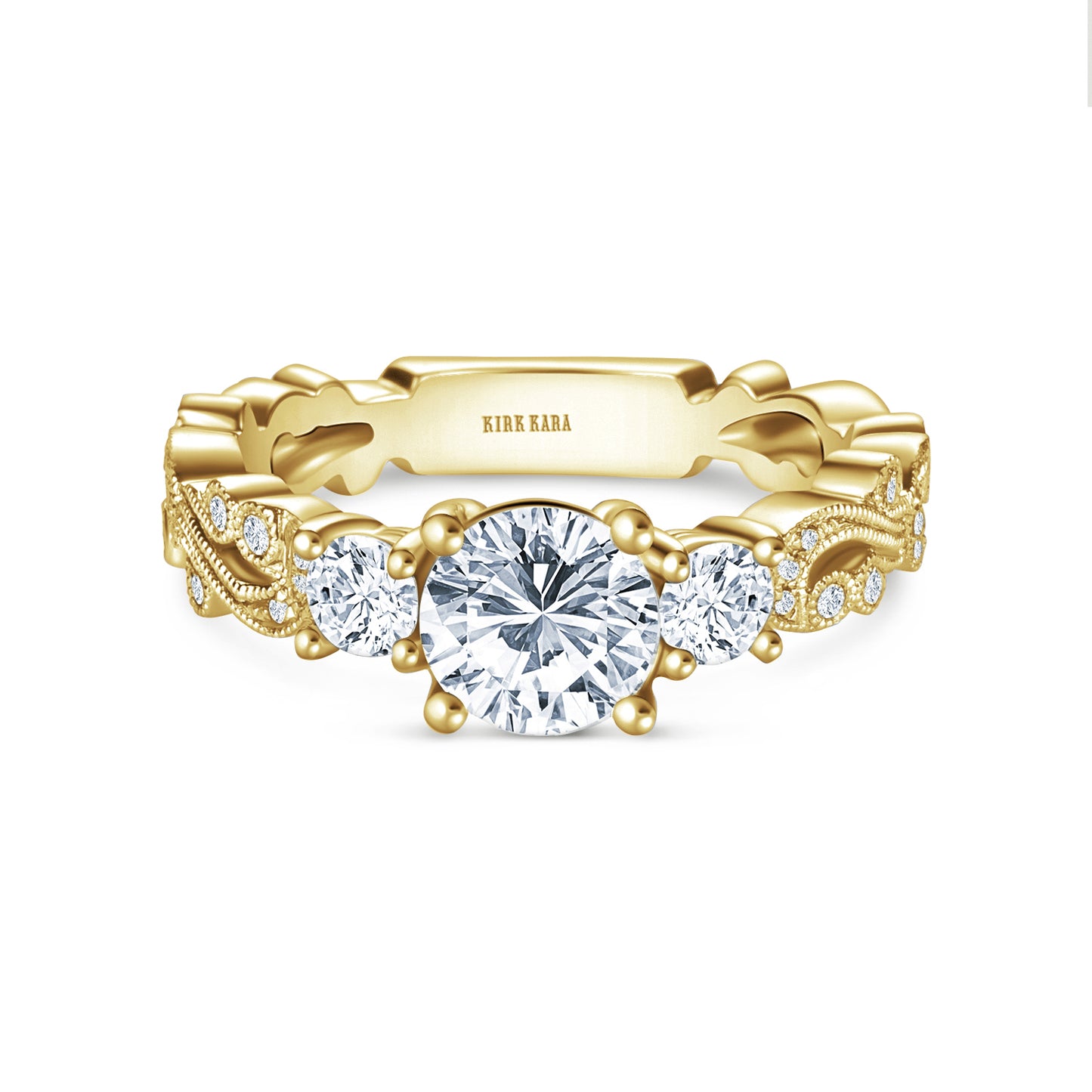 Swirl Milgrain Thin Three Stone Diamond Engagement Ring