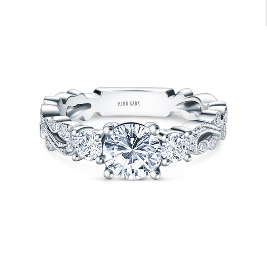 Swirl Milgrain Thin Three Stone Diamond Engagement Ring
