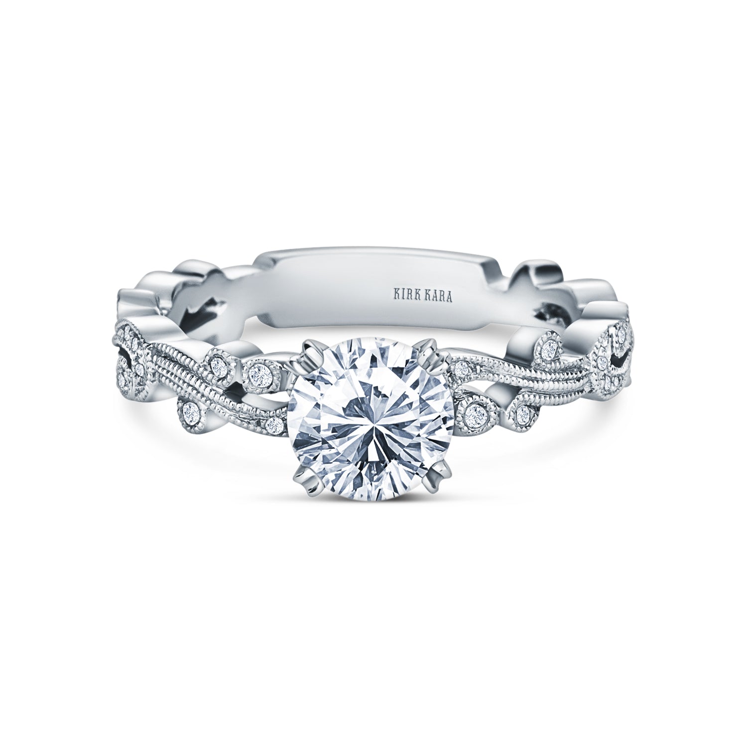 Swirl Milgrain Thin Diamond Engagement Ring