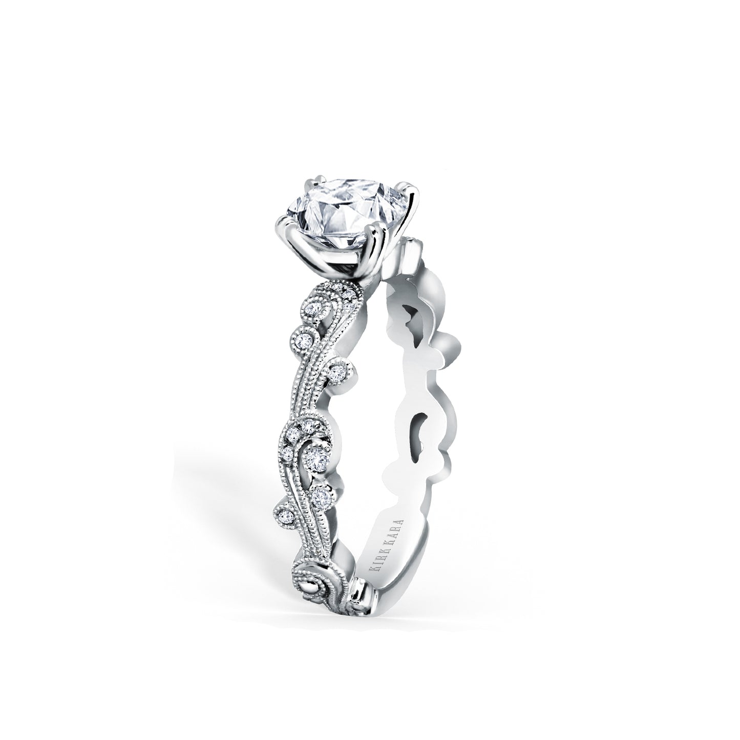 Swirl Milgrain Thin Diamond Engagement Ring