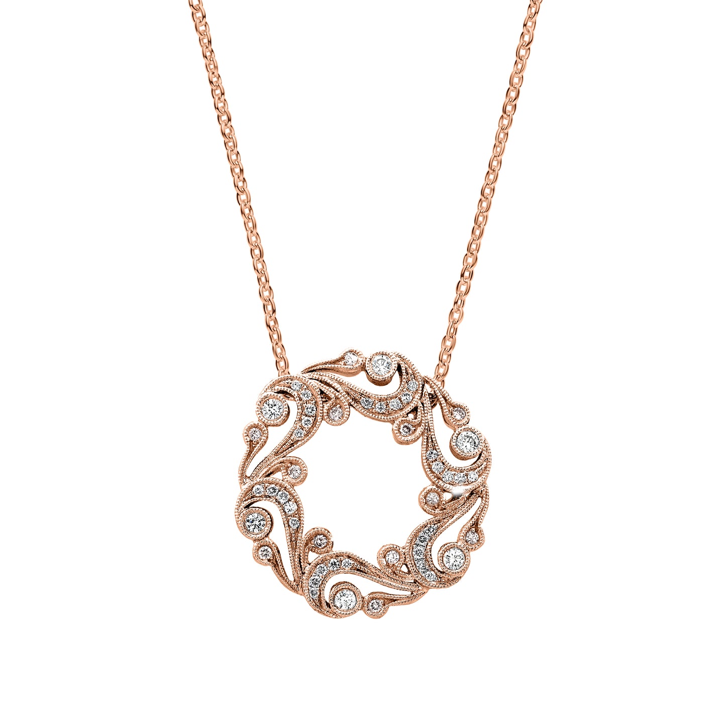 Artistic Swirl Milgrain Diamond Circle Necklace