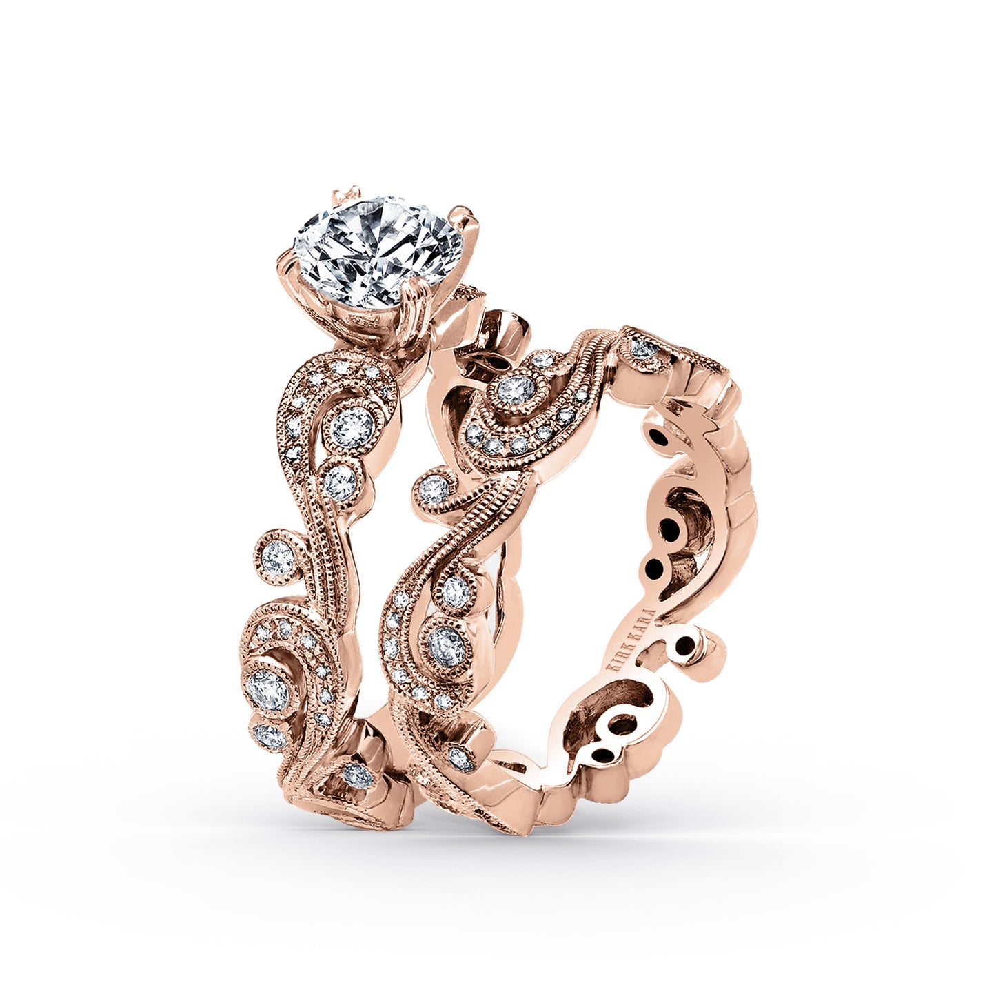 Whimsical Swirl Milgrain Diamond Wedding Band