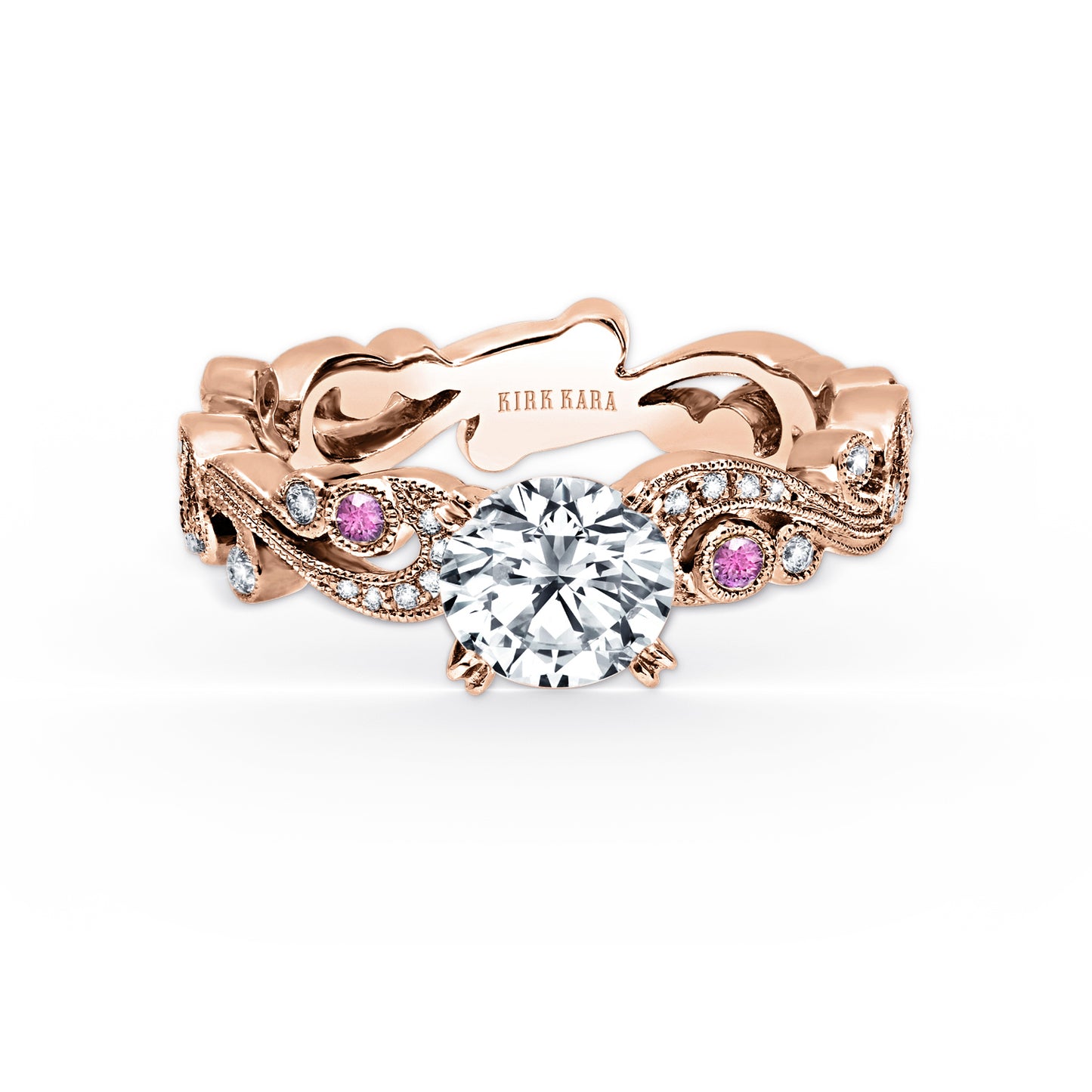 Whimsical Swirl Milgrain Pink Sapphire Diamond Engagement Ring
