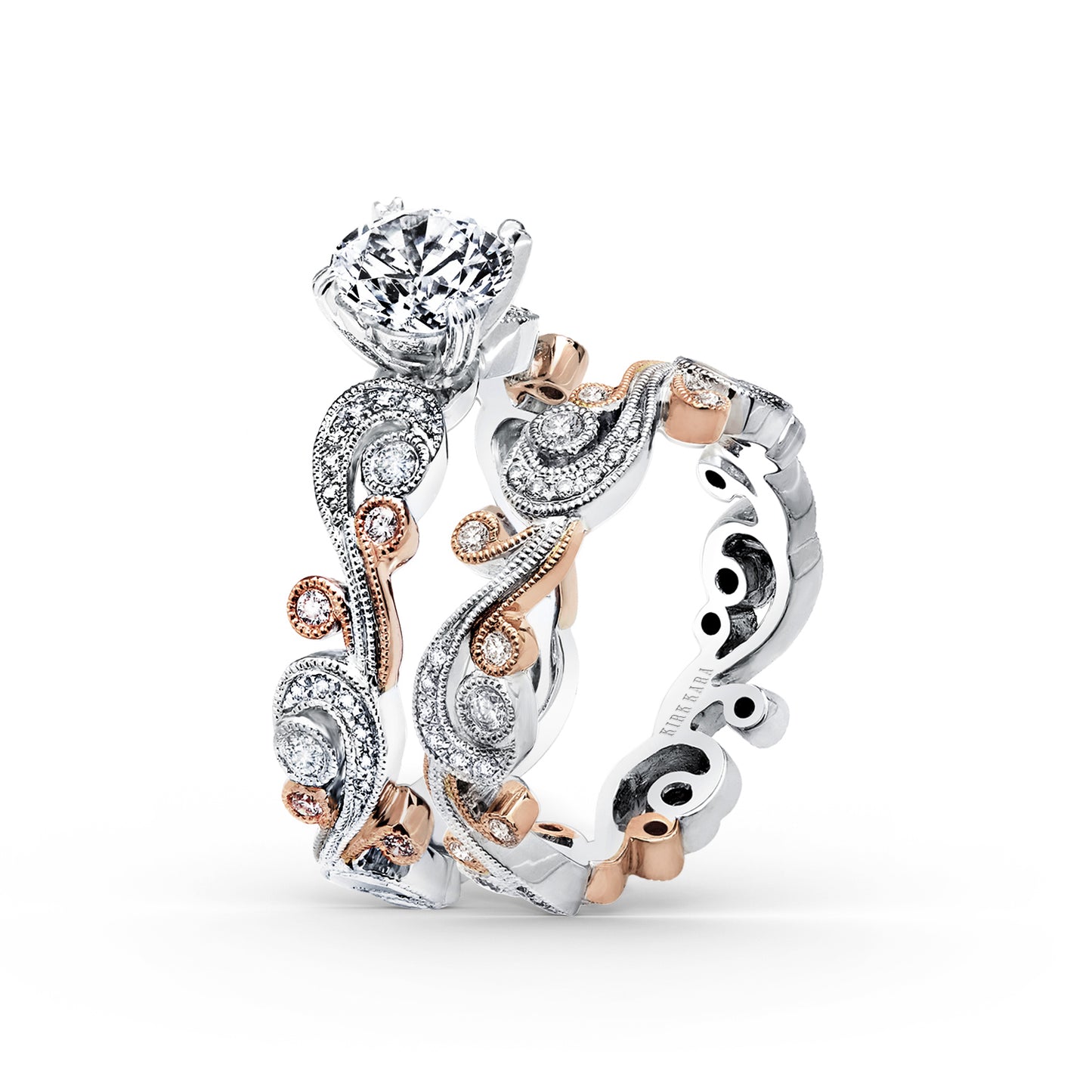 Whimsical Swirl Milgrain Diamond Wedding Band