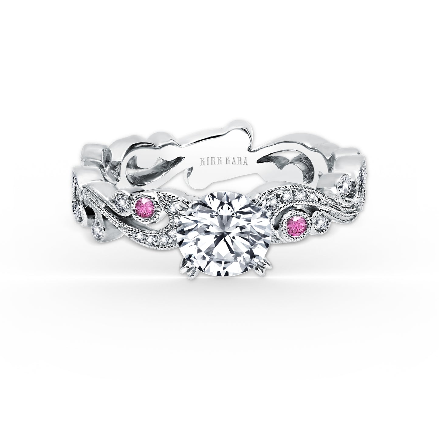 Whimsical Swirl Milgrain Pink Sapphire Diamond Engagement Ring