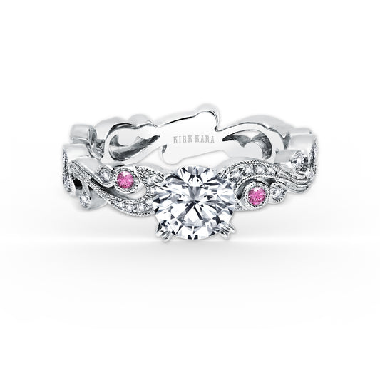 Whimsical Swirl Milgrain Pink Sapphire Diamond Engagement Ring