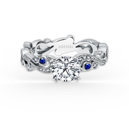 Whimsical Swirl Milgrain Blue Sapphire Diamond Engagement Ring