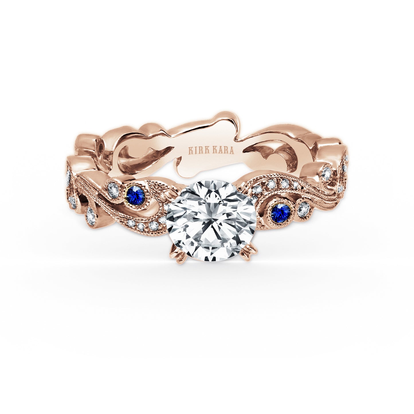Whimsical Swirl Milgrain Blue Sapphire Diamond Engagement Ring