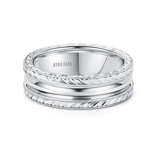 Domed Engraved Edge Milgrain Wedding Band, 7mm