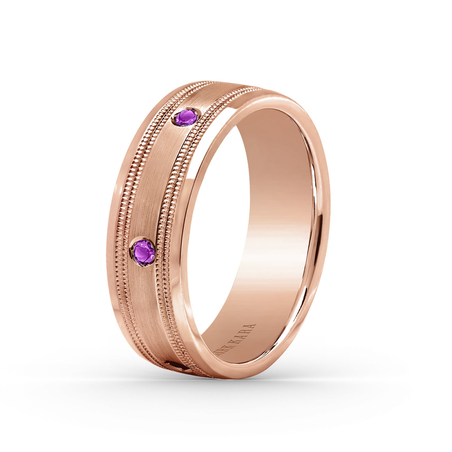 Amethyst Accent Satin Wedding Band, 7mm