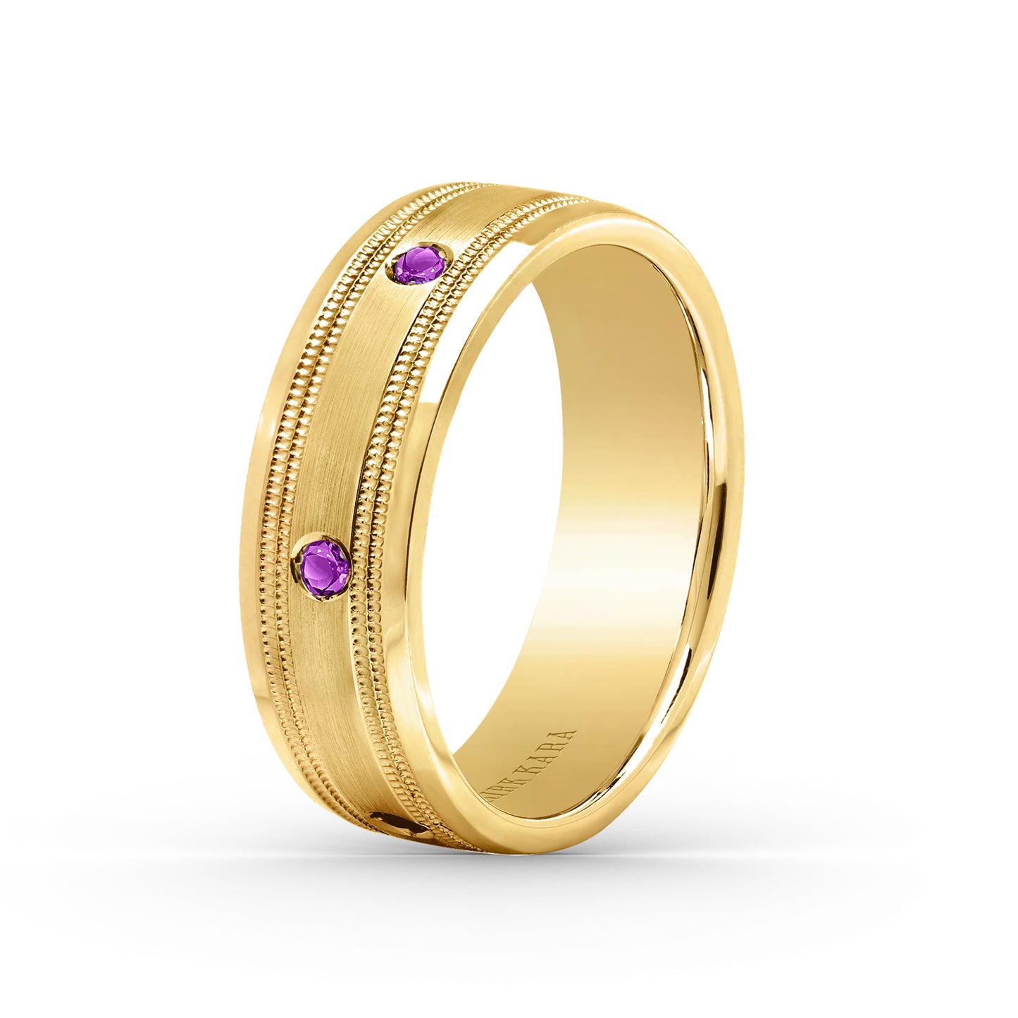 Amethyst Accent Satin Wedding Band, 7mm